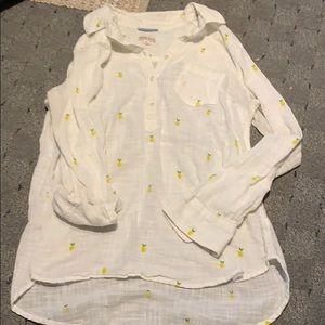 Pineapple print linen long sleeve button up